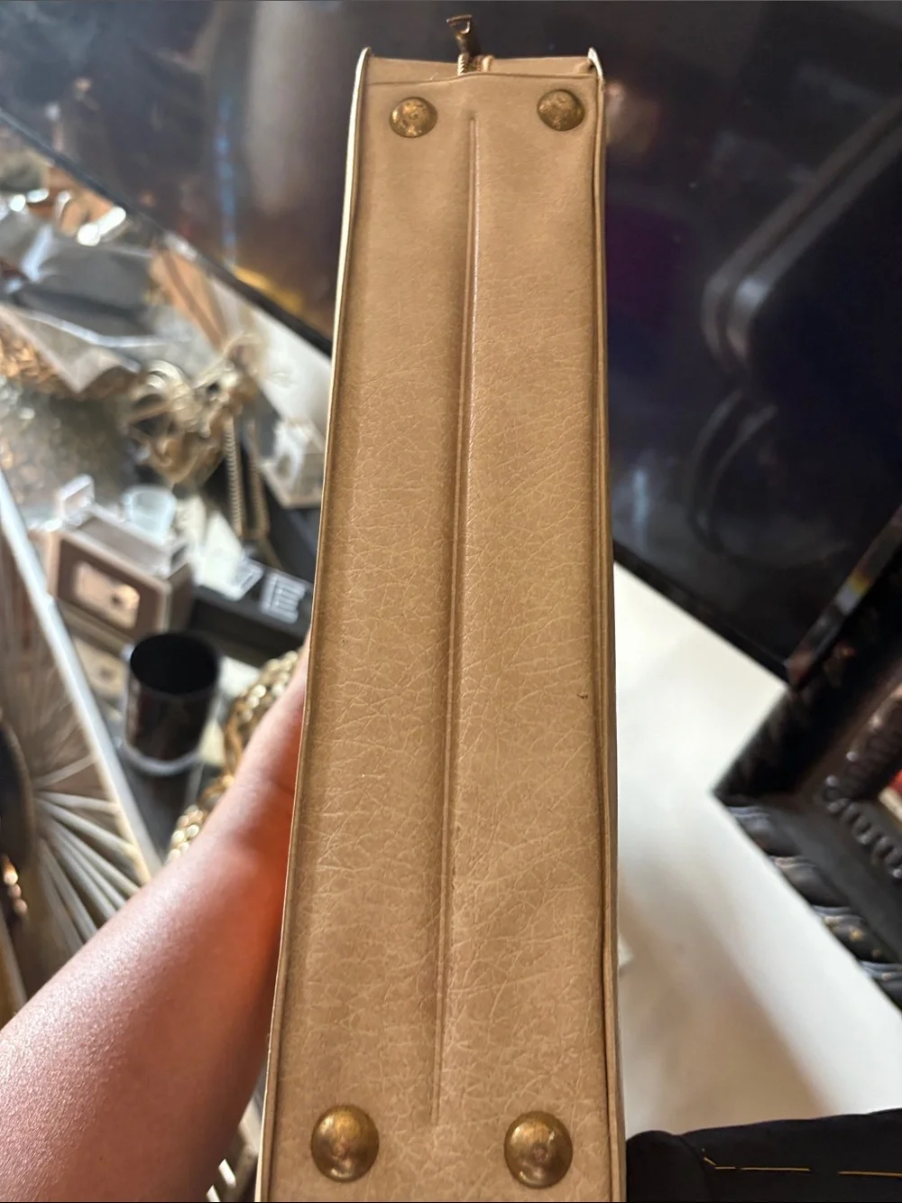 Vintage Taupe Women’s Top-Handle Briefcase with Orange Accent